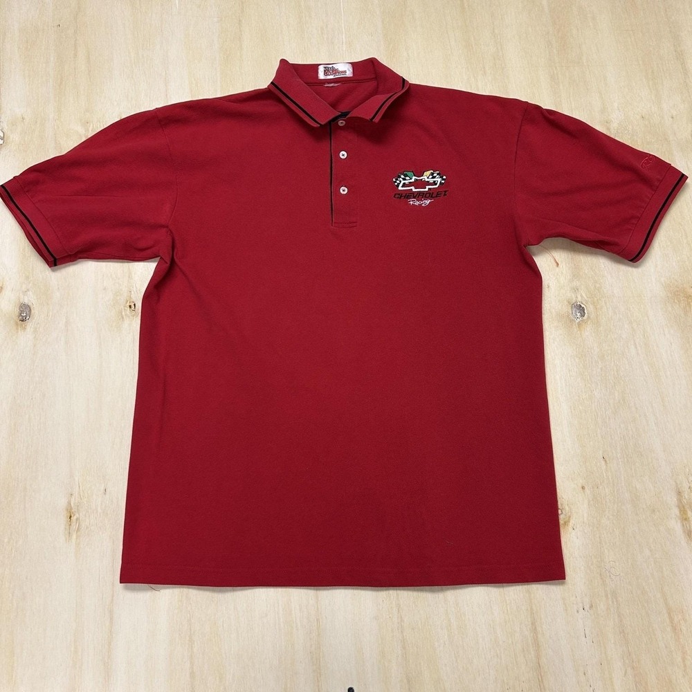 Vintage Racing Champions Polo Shirt Mens Large Red Chevrolet Racing Embroidered